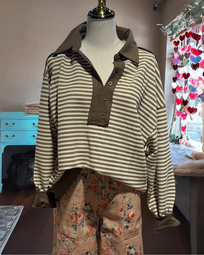 Striped Half-Open Collar Pullover