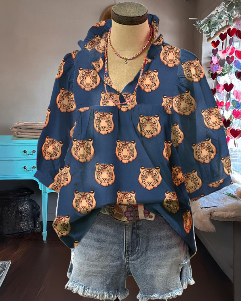 Playful Tiger Patterned Satin Top