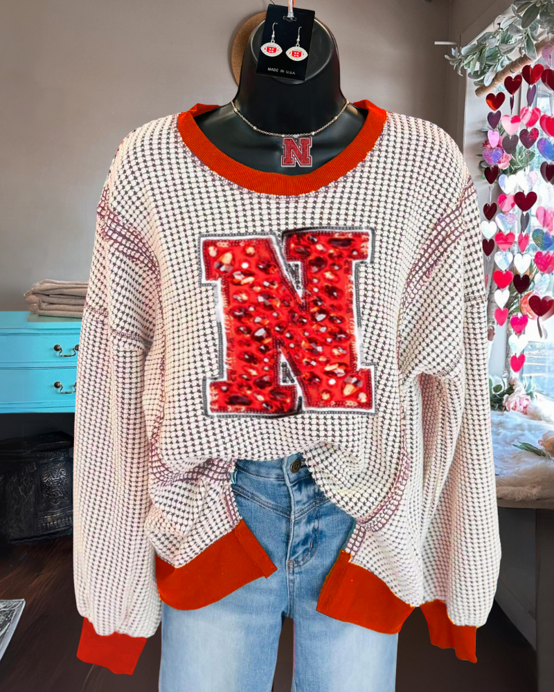 Nebraska Rhinestone Embroidered Sweatshirt