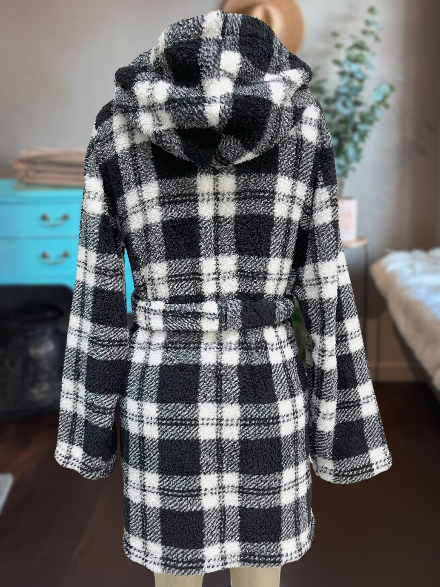 Plush Hooded Robe Plaid