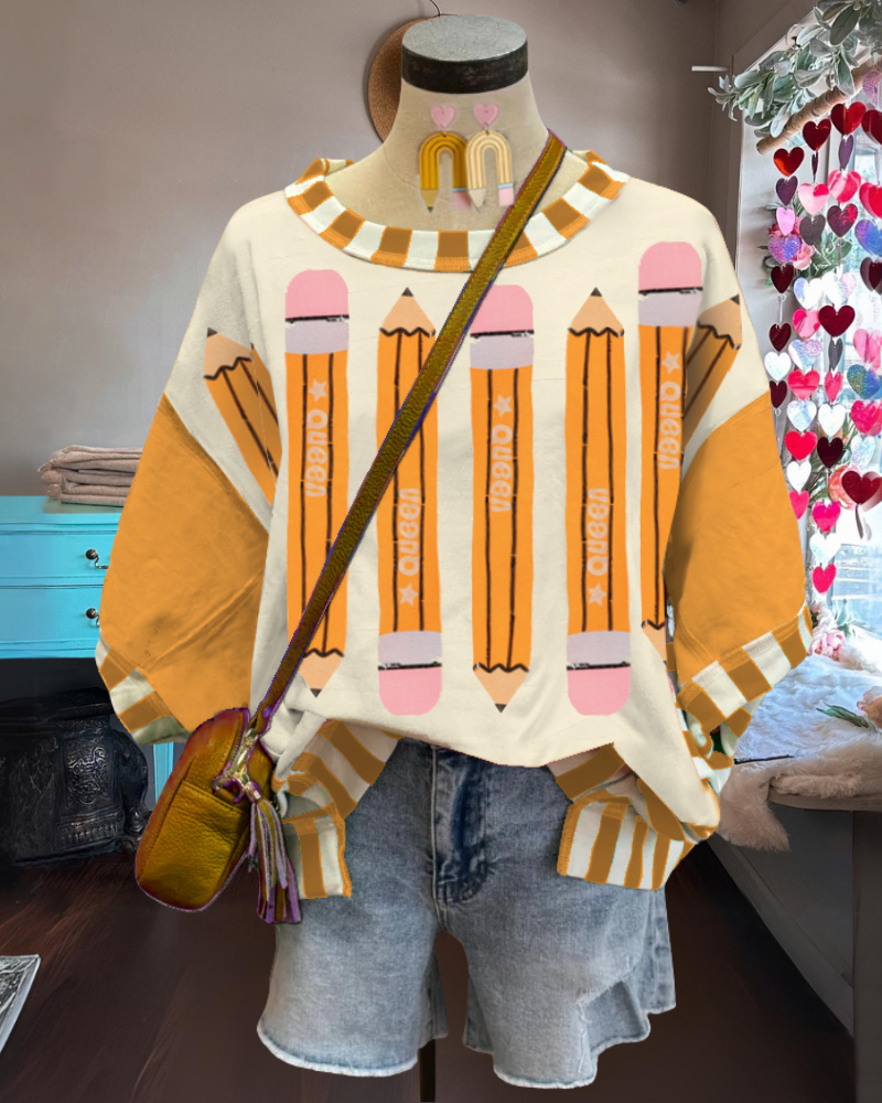Fun Pencil Stripe Trim T-shirt