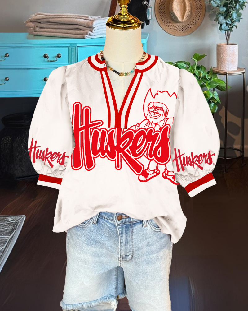 Nebraska Huskers Stripe Trim Satin Top