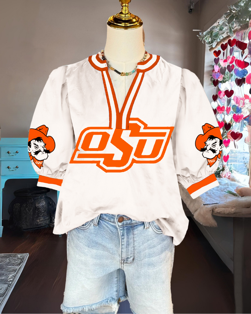 OSU Cowboys Striped Trim Top
