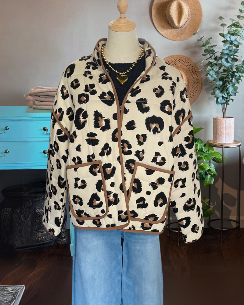 Stylish Leopard Print Quilted Jacket
