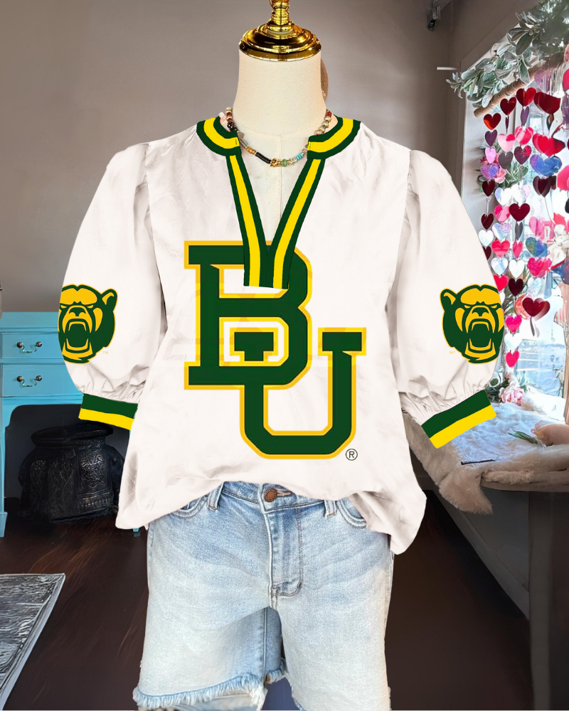 Baylor Bears Puff Sleeve Satin Top
