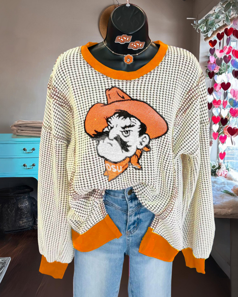 OSU Cowboy Sequined Check Sweatshirt