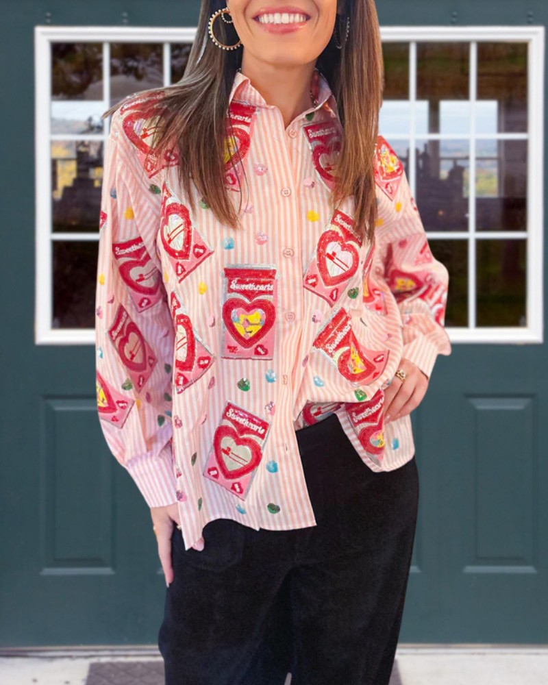 Heart Striped Button Shirt