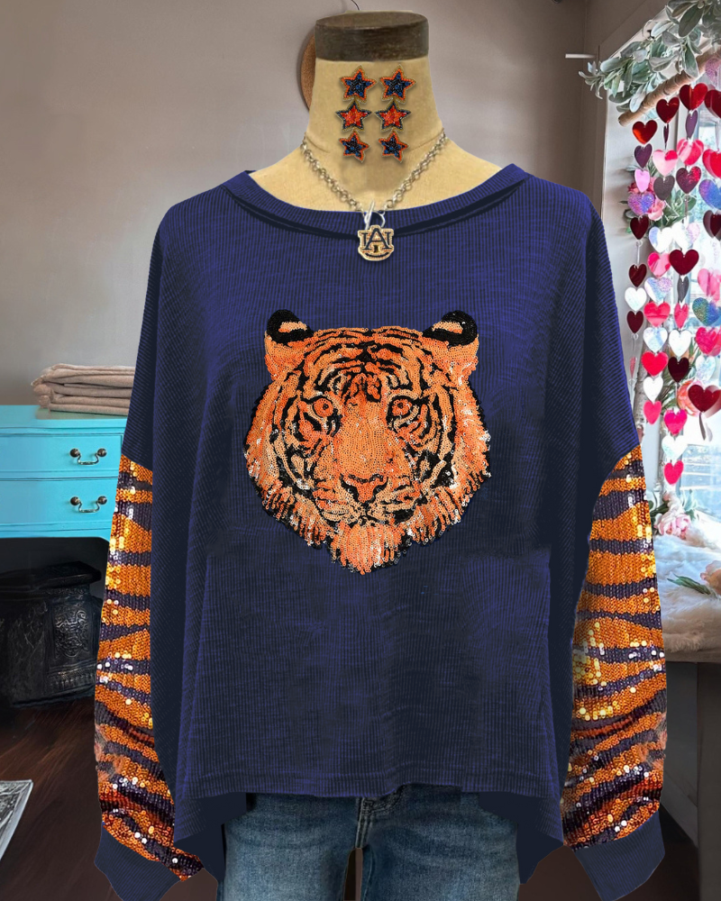 Sparkling Auburn Tigers Sequin Top