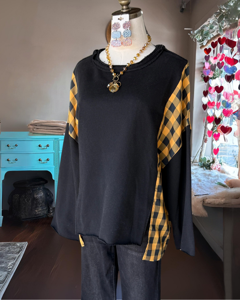Oversized Halloween Patchwork Plaid Top