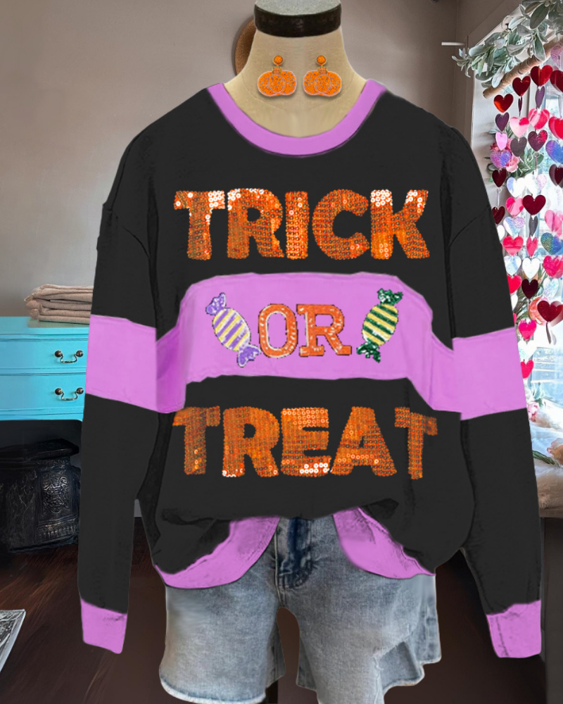 Halloween Trick or Treat Sequined Fun Sweatshirt