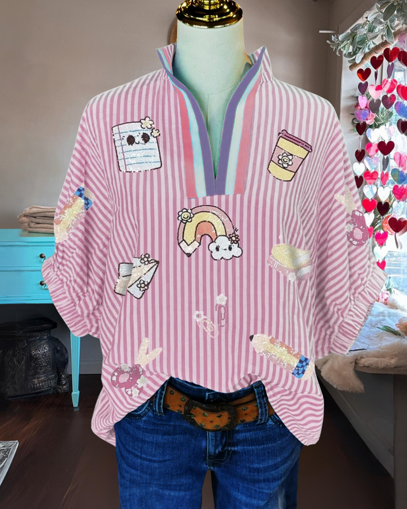 Cute Sequin Striped Top