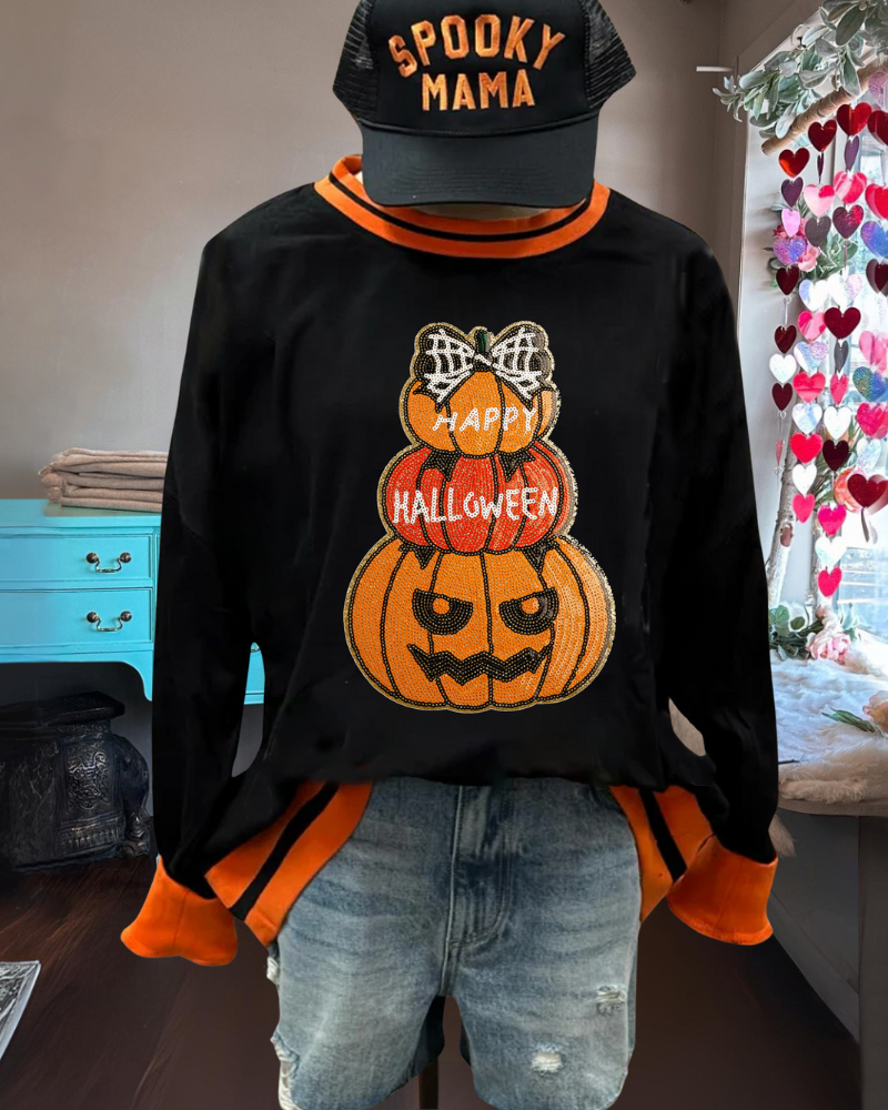 Lively Halloween Sequin Pumpkin Sweatshirt