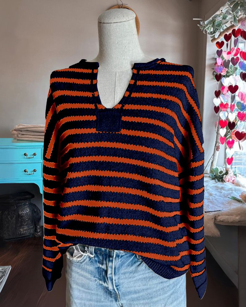 Striped Knit V-neck Top