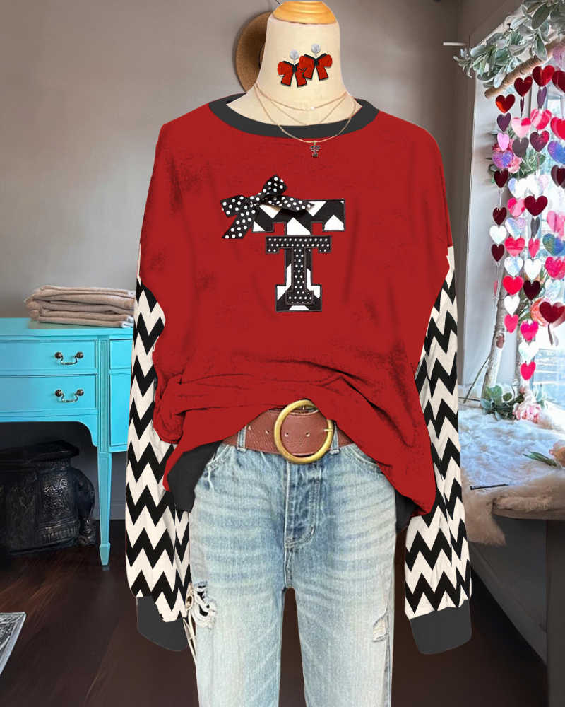 Texas Tech Embroidered Wave Stripe Top