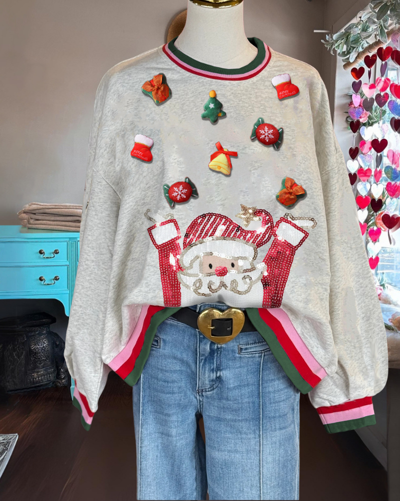 Sequin Santa Christmas Sweatshirt