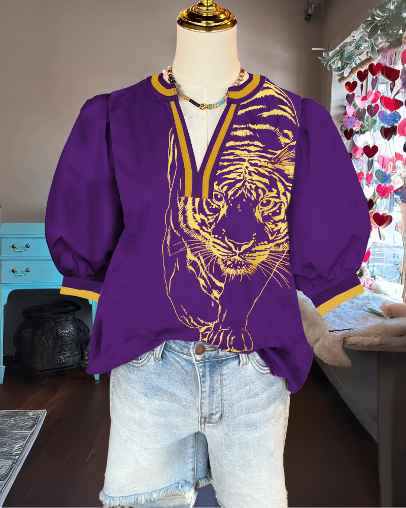 Tiger Puff Sleeve Top
