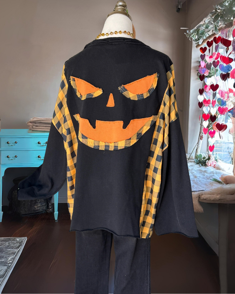 Oversized Halloween Patchwork Plaid Top
