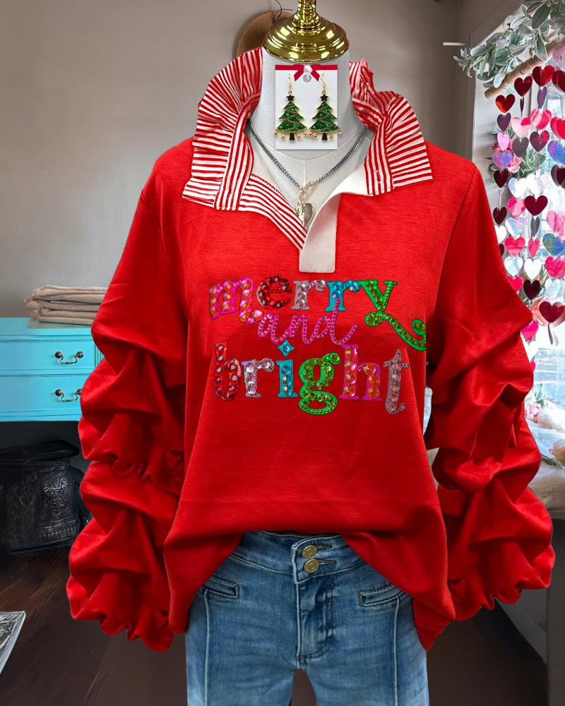 Merry and Bright Print Ruffle Top