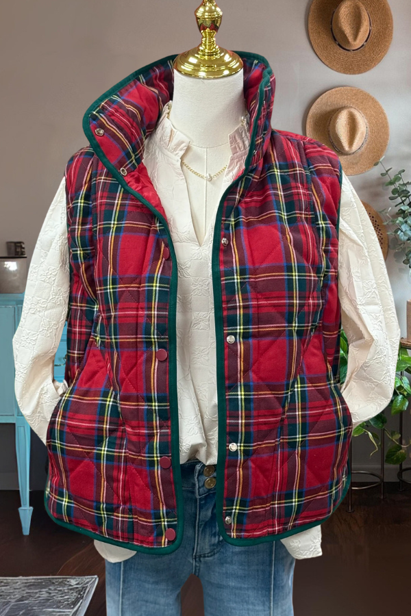Fashionable Check Quilted Vest