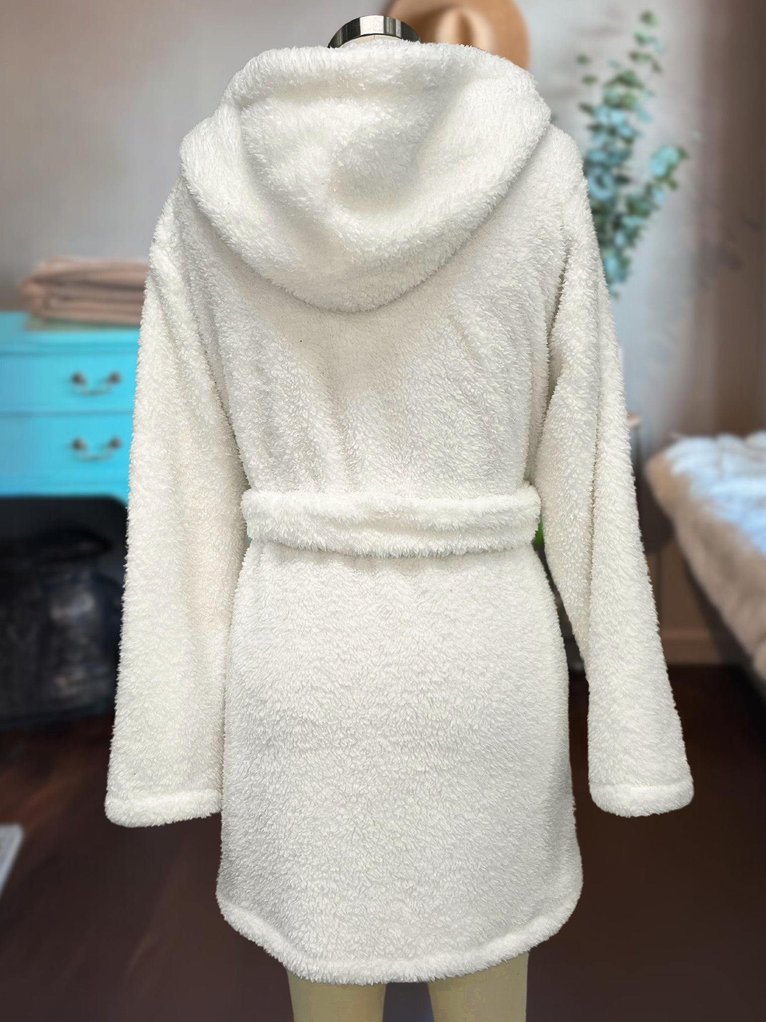 Plush Hooded Lounge Robe White