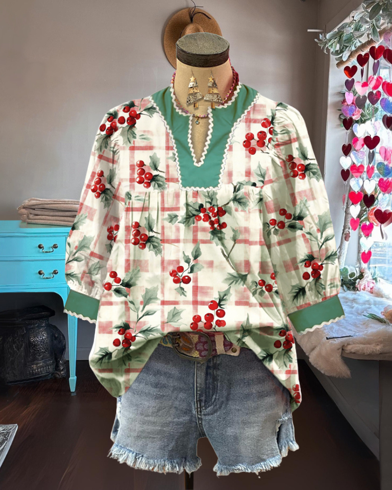 Cheerful Berry Plaid Top