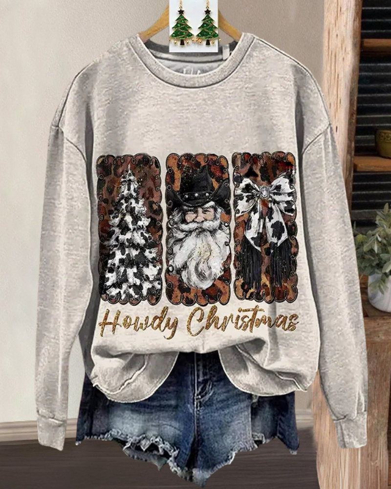Howdy Christmas Leopard Print Sweatshirt
