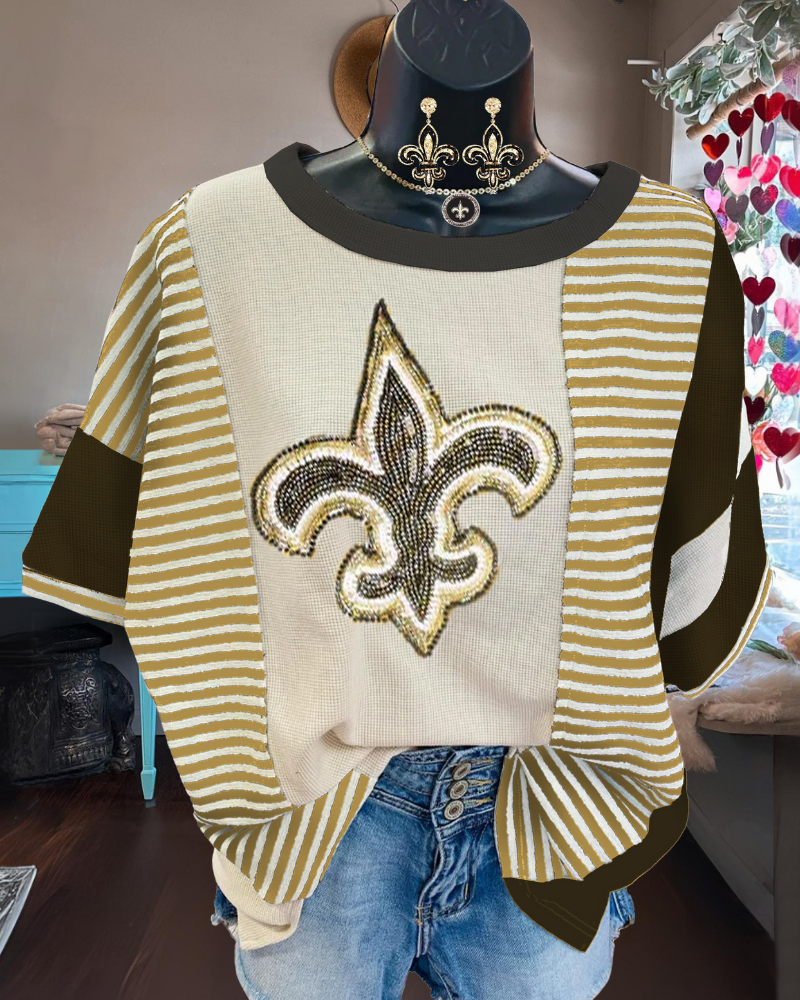 Saints Rhinestone Print Striped T-shirt