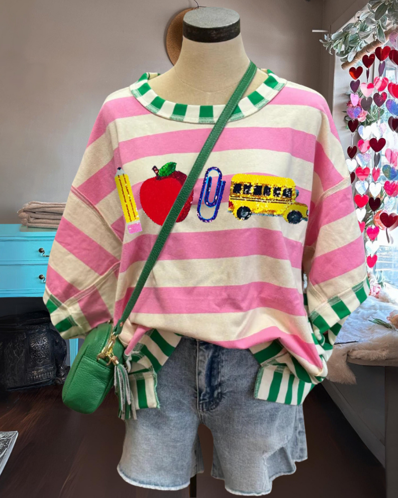School Sequin Contrast Stripe Top