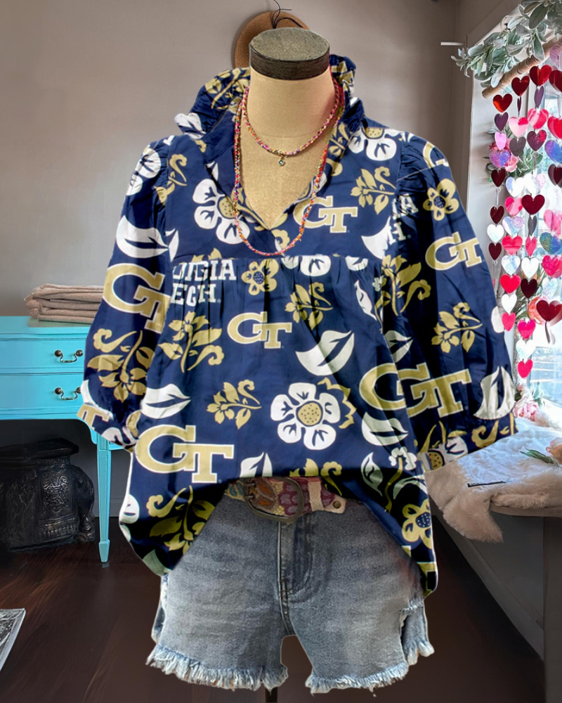Georgia Tech Floral V-neck Top