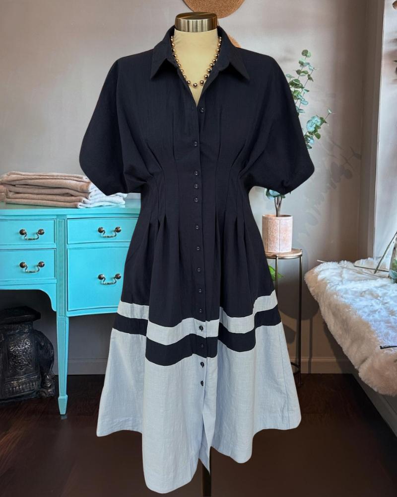 Elegant Colorblock Shirt Dress