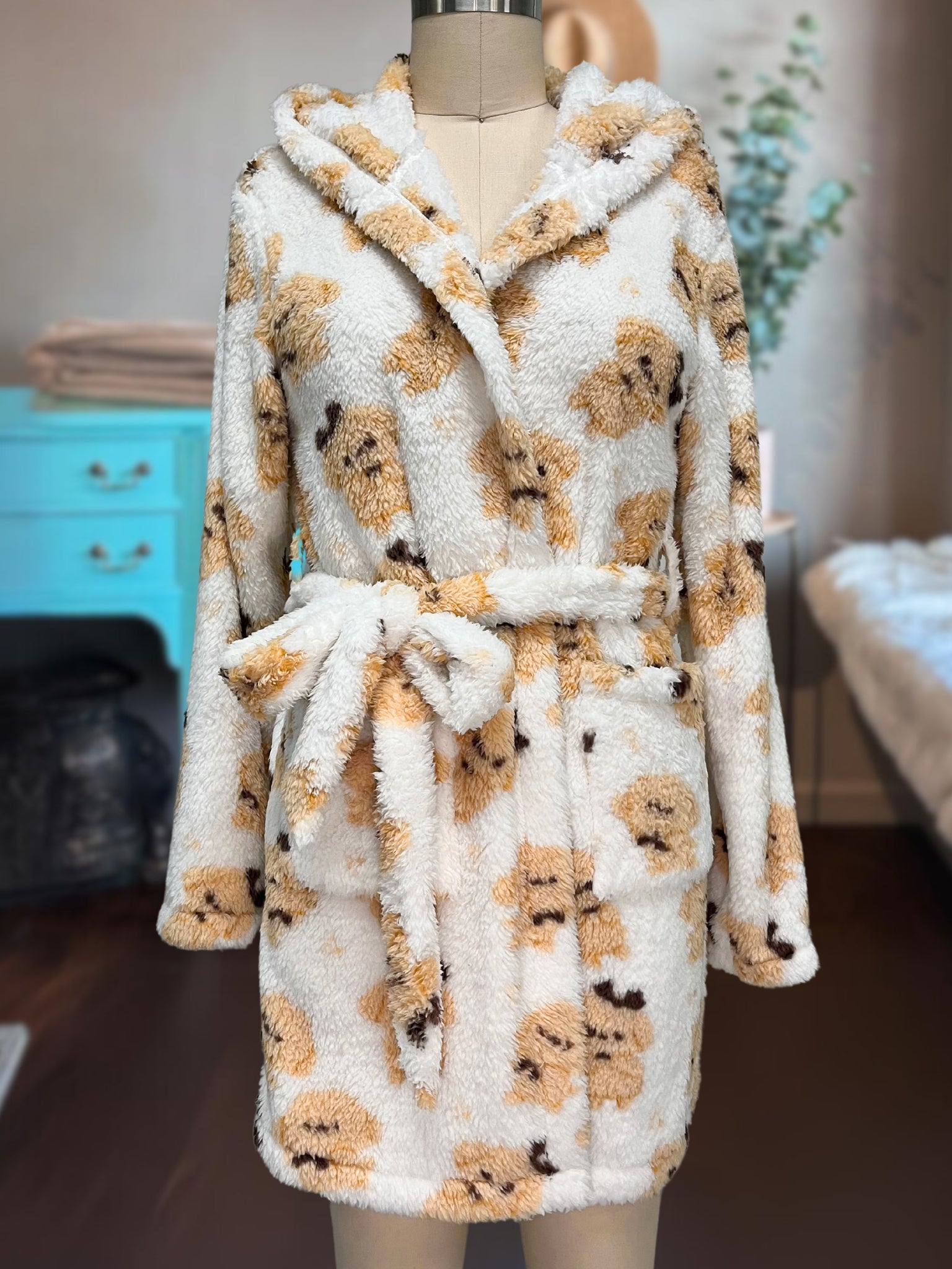 Plush Hooded  Robe Puppy Pattern