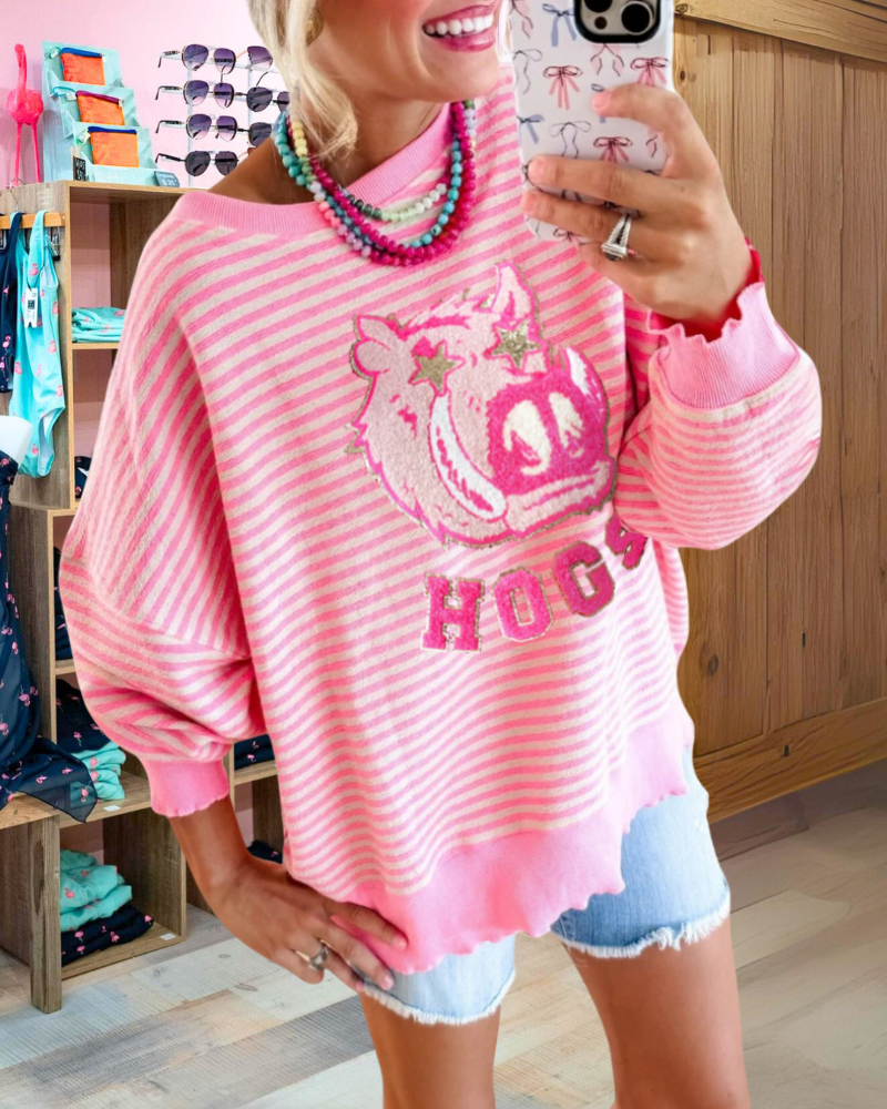 HOGS Embroidered Striped Sweatshirt