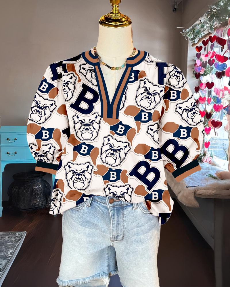 Butler Blue Stripe Trim Satin Top