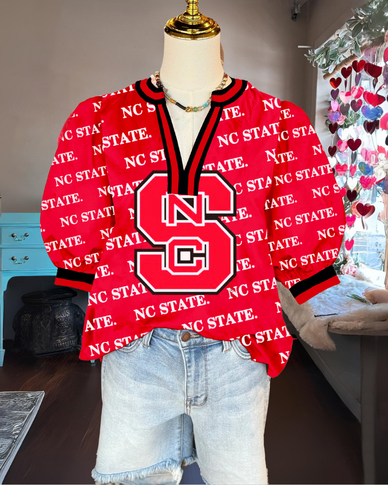 NC State Puff Sleeve Satin Top