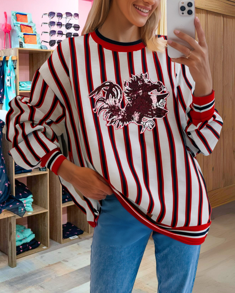 Gamecock Sequined Vertical Stripes Sweatshirt