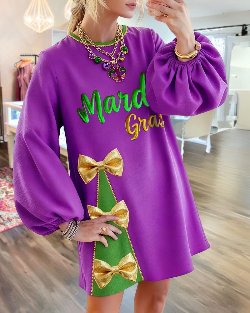 Mardi Gras Bow Print Mini Dress