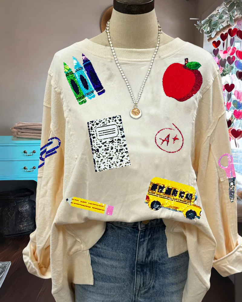 Oversized School Sequined Sweatshirt