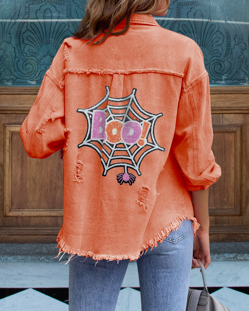 Halloween Sequin Spider Web BOO Jacket