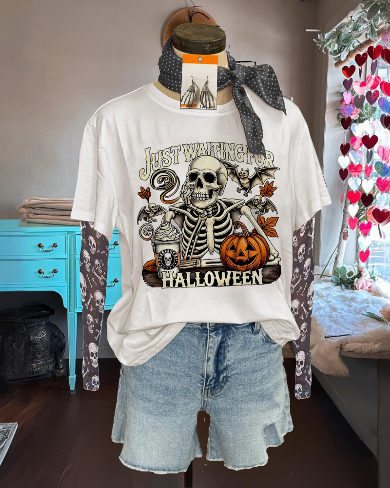 Halloween Skeleton Pumpkin Print Tee