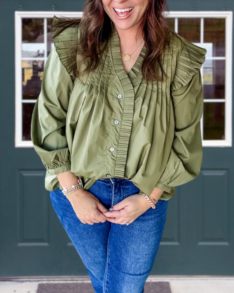 Trendy Ruffled V-Neck Blouse