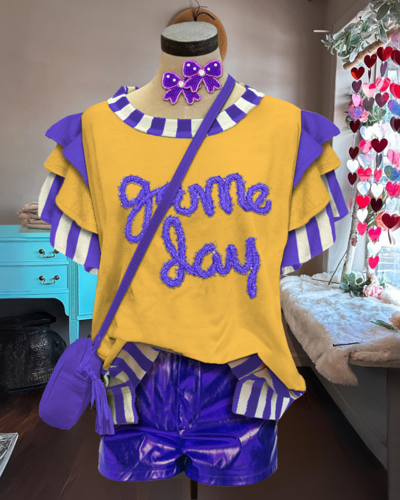 Game Day Embroidered Ruffle Top