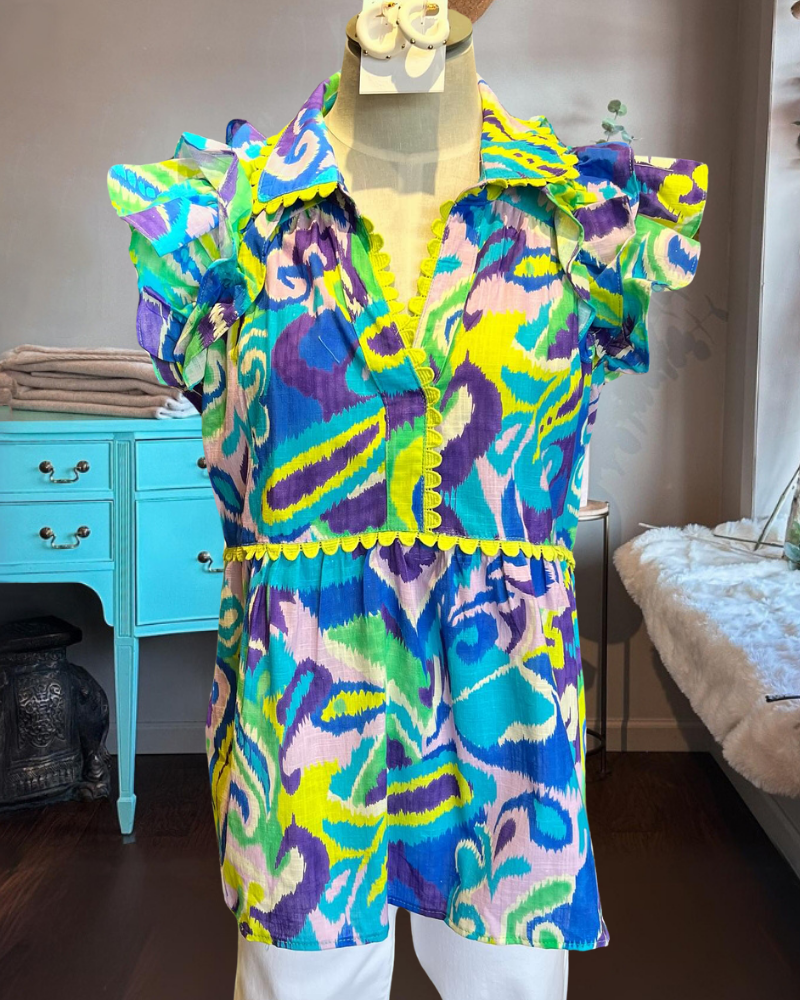 Abstract Painted Ruffle Top