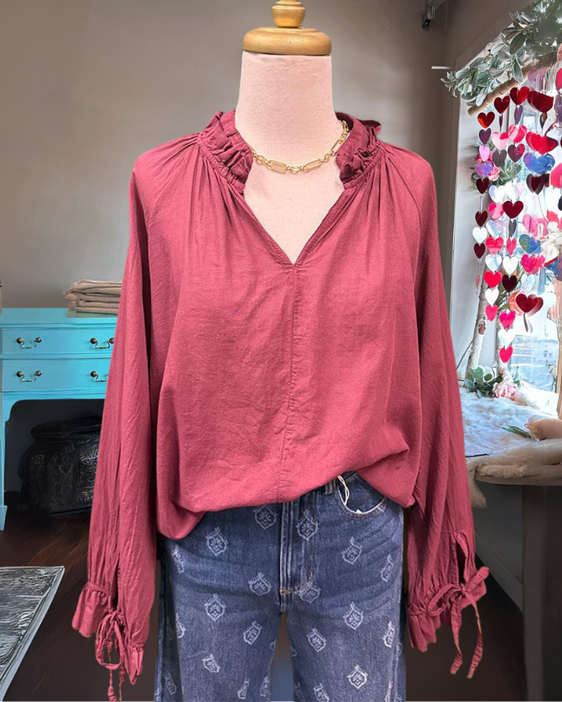 Simple Ruffled V-neck Top