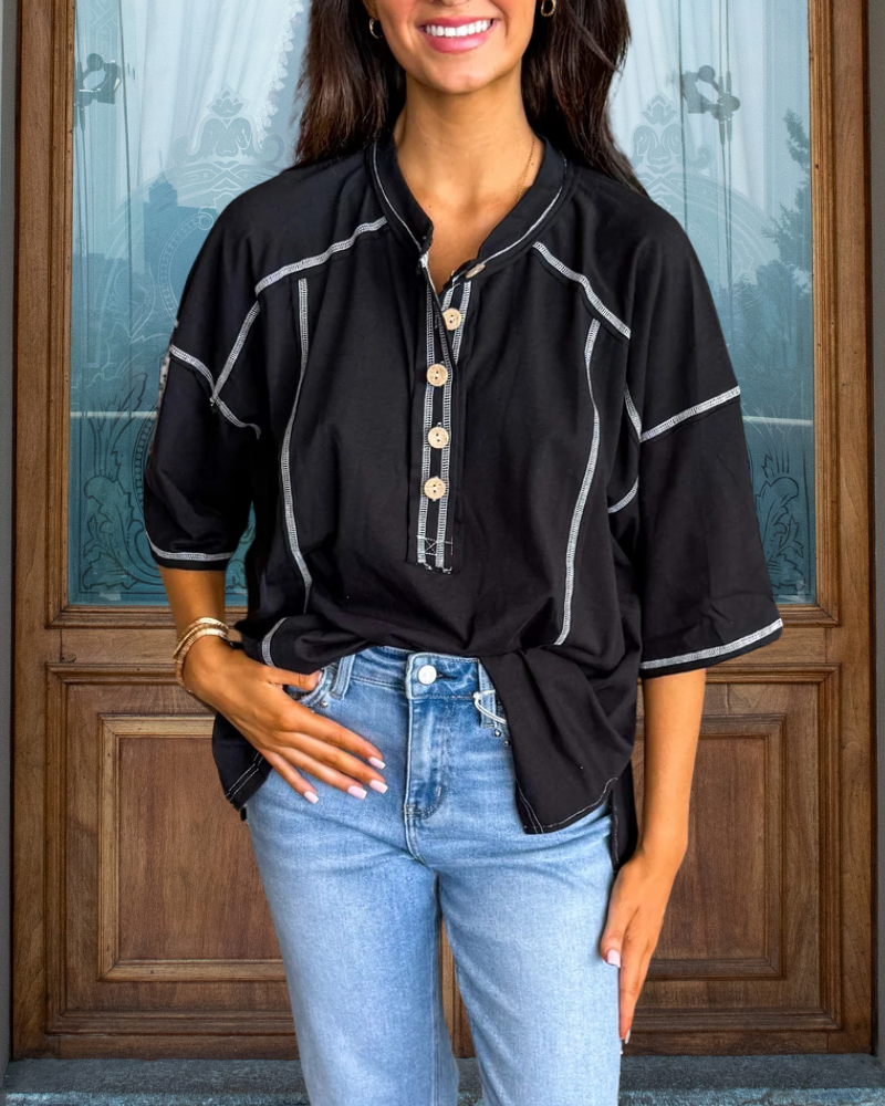 Seam Detailed Half Open Collar Top