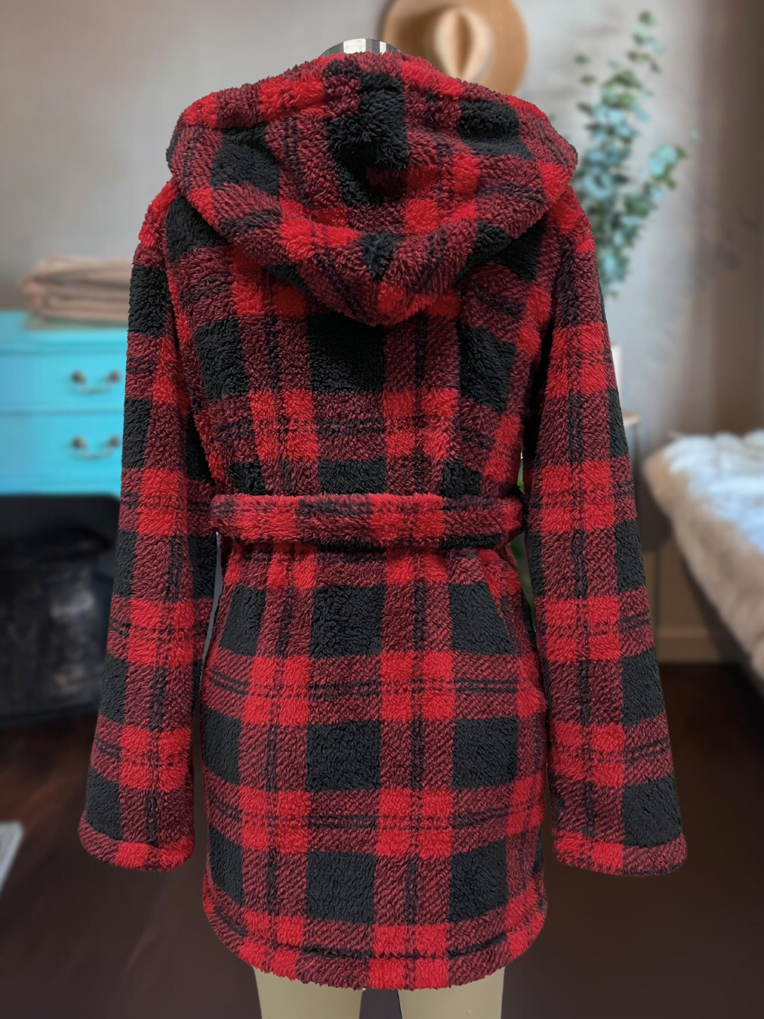 Plush Hooded Robe Plaid