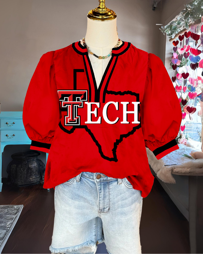 Texas Tech Puff Sleeve Top
