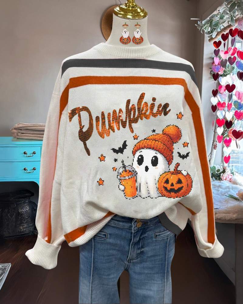 Halloween Pumpkin Ghost Graphic Sweater