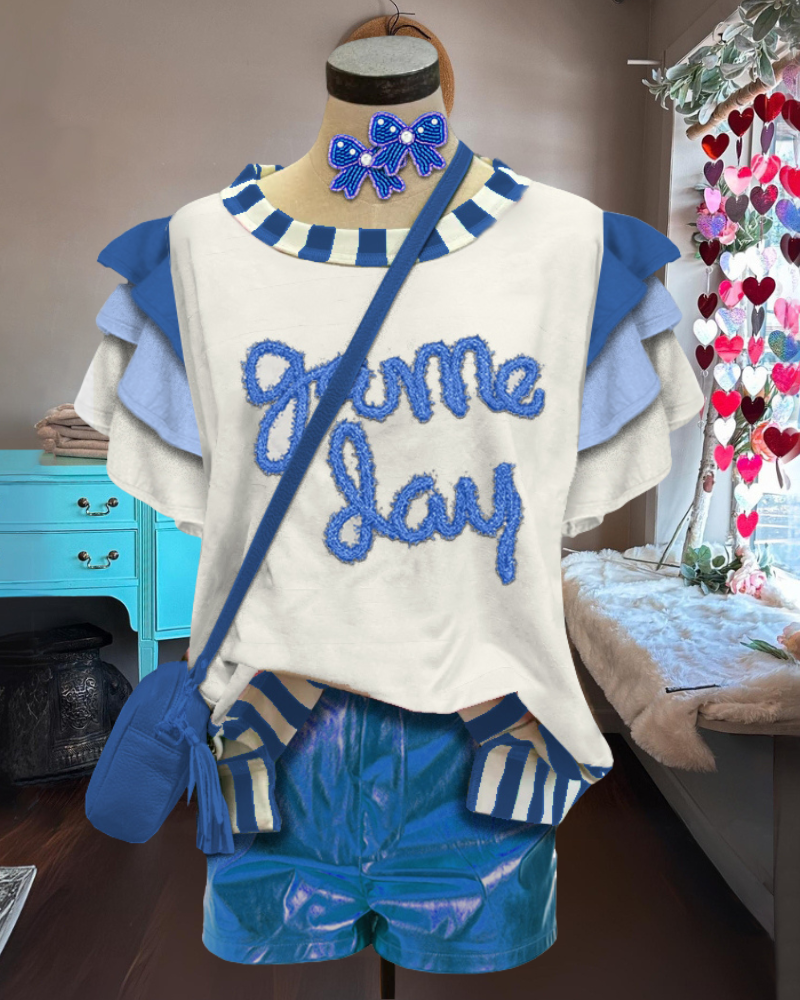 Game Day Embroidered Ruffle Top
