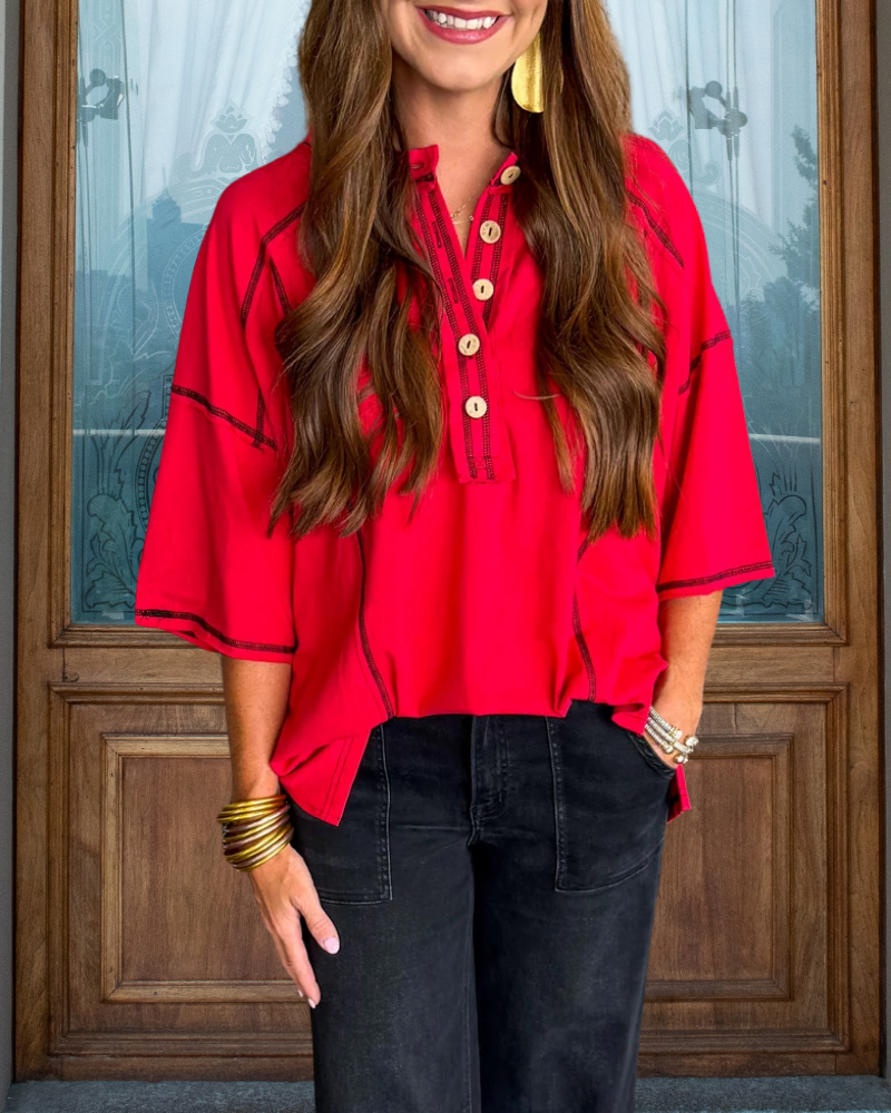 Seam Detailed Half Open Collar Top