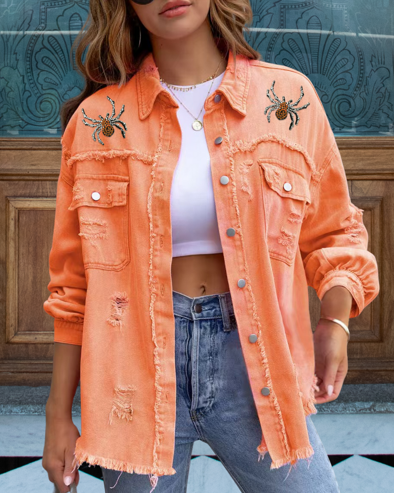 Halloween Sequin Spider Web BOO Jacket